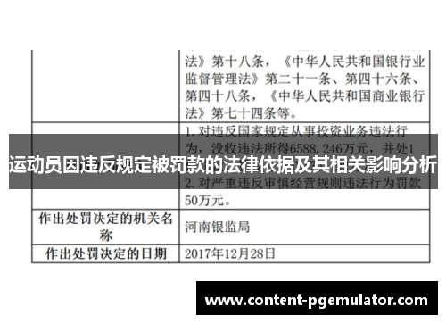 运动员因违反规定被罚款的法律依据及其相关影响分析