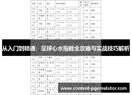 从入门到精通：足球心水指数全攻略与实战技巧解析