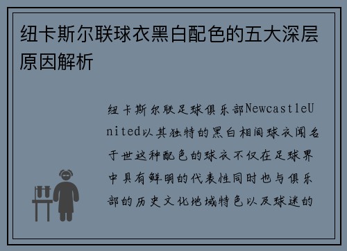 纽卡斯尔联球衣黑白配色的五大深层原因解析
