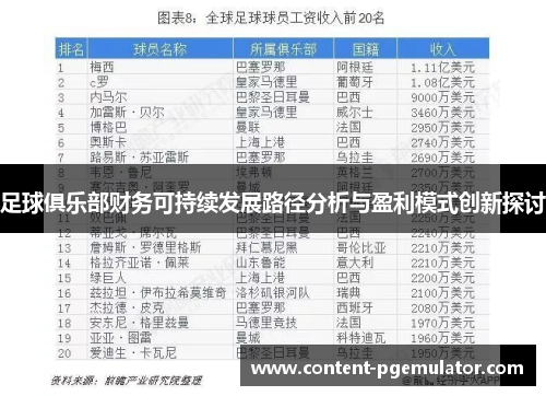 足球俱乐部财务可持续发展路径分析与盈利模式创新探讨