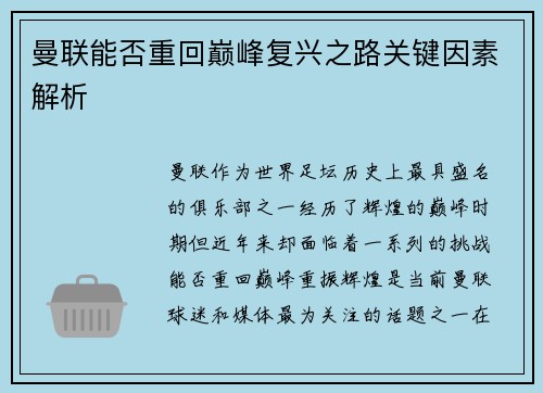 曼联能否重回巅峰复兴之路关键因素解析